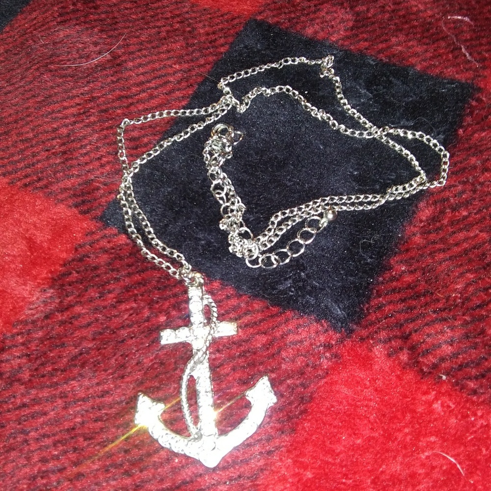 Icing White Gemmed Silver Anchor Necklace